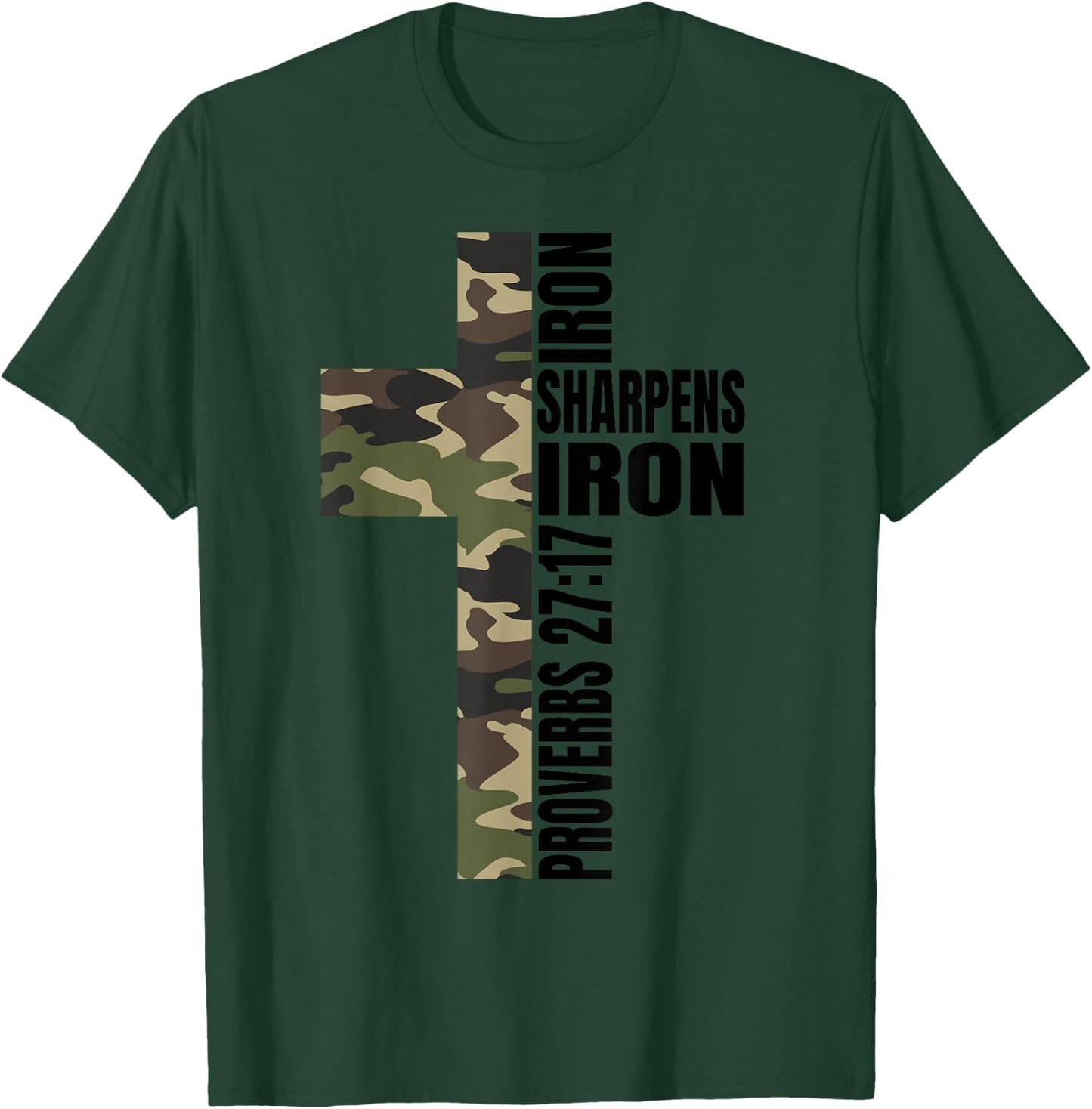 Green Camo Iron Sharpens Iron Christian Cross Family Couples T-Shirt - T-Shirt | Forest