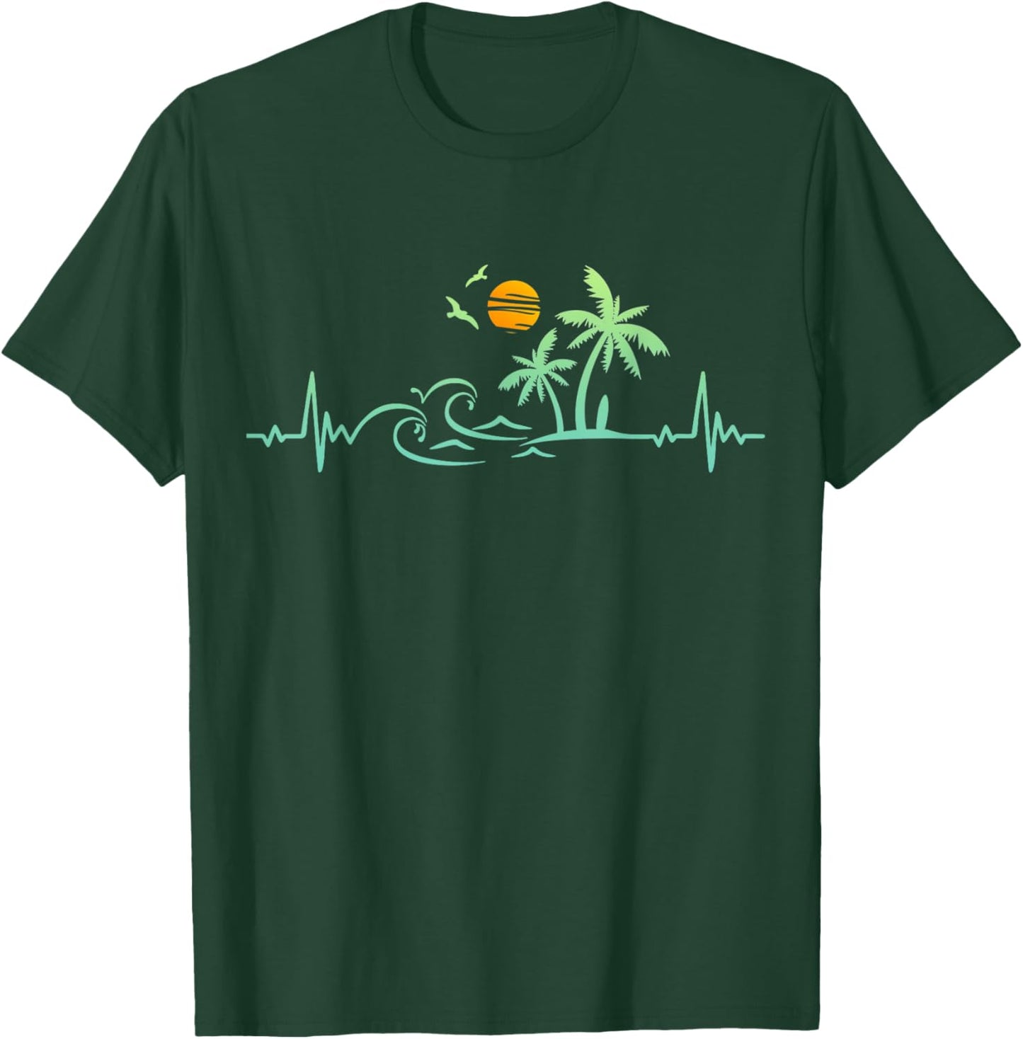 Heartbeat Palm Tree Retro Tropical Beach Island Trees Funny T-Shirt - T-Shirt | Forest