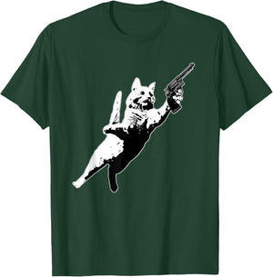 Kitty Cat Gun Jumping Funny Cat Pet Lovers Women T-Shirt - T-Shirt | Forest