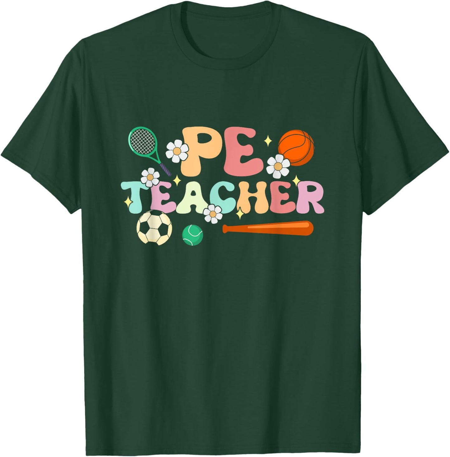 Groovy Physical Education Teacher PE Squad Back To School T-Shirt - T-Shirt | Forest