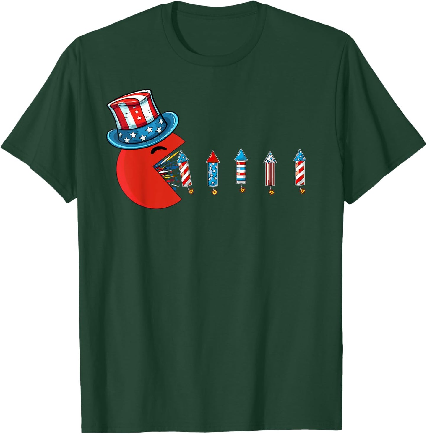Patriotic Hat Eating Firecrackers USA Flag Funny 4th of July T-Shirt - T-Shirt | Forest