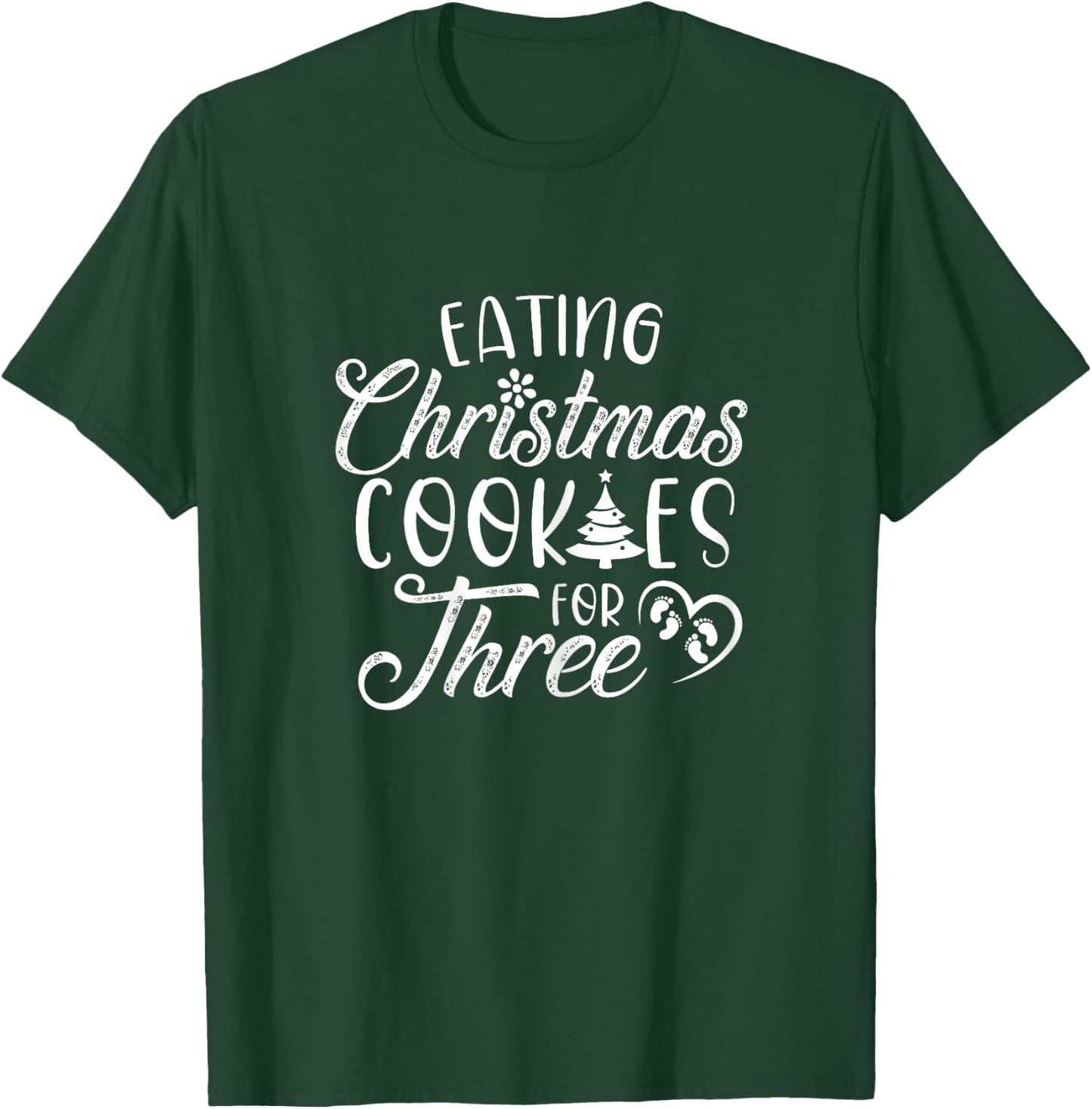 Christmas Pregnancy Twins Cute Xmas Eating Cookies For Three T-Shirt - T-Shirt | Forest