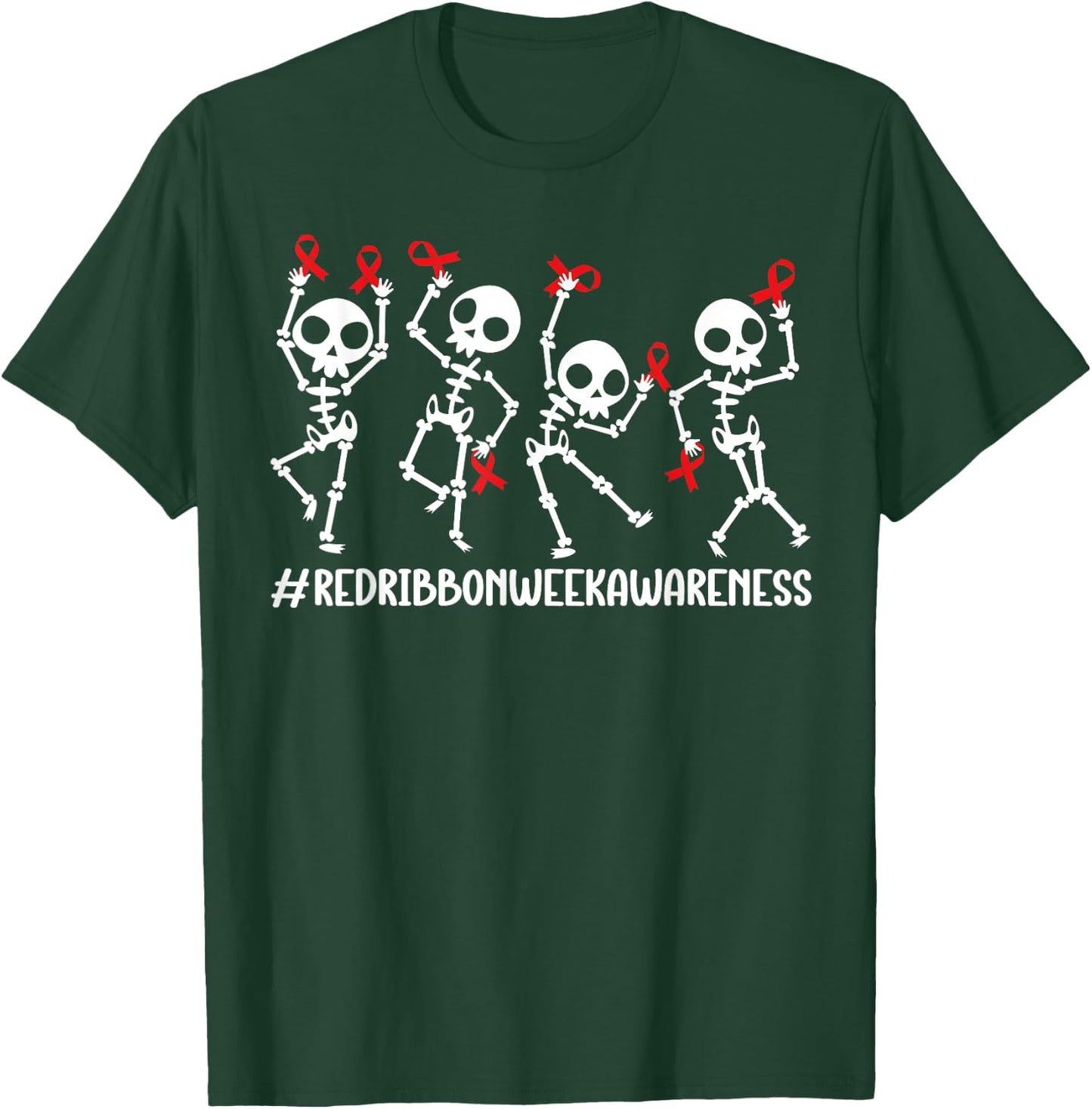 Red Ribbon week Awareness Skeleton Halloween Women Men Kids T-Shirt - T-Shirt | Forest