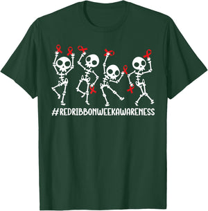 Red Ribbon week Awareness Skeleton Halloween Women Men Kids T-Shirt - T-Shirt | Forest