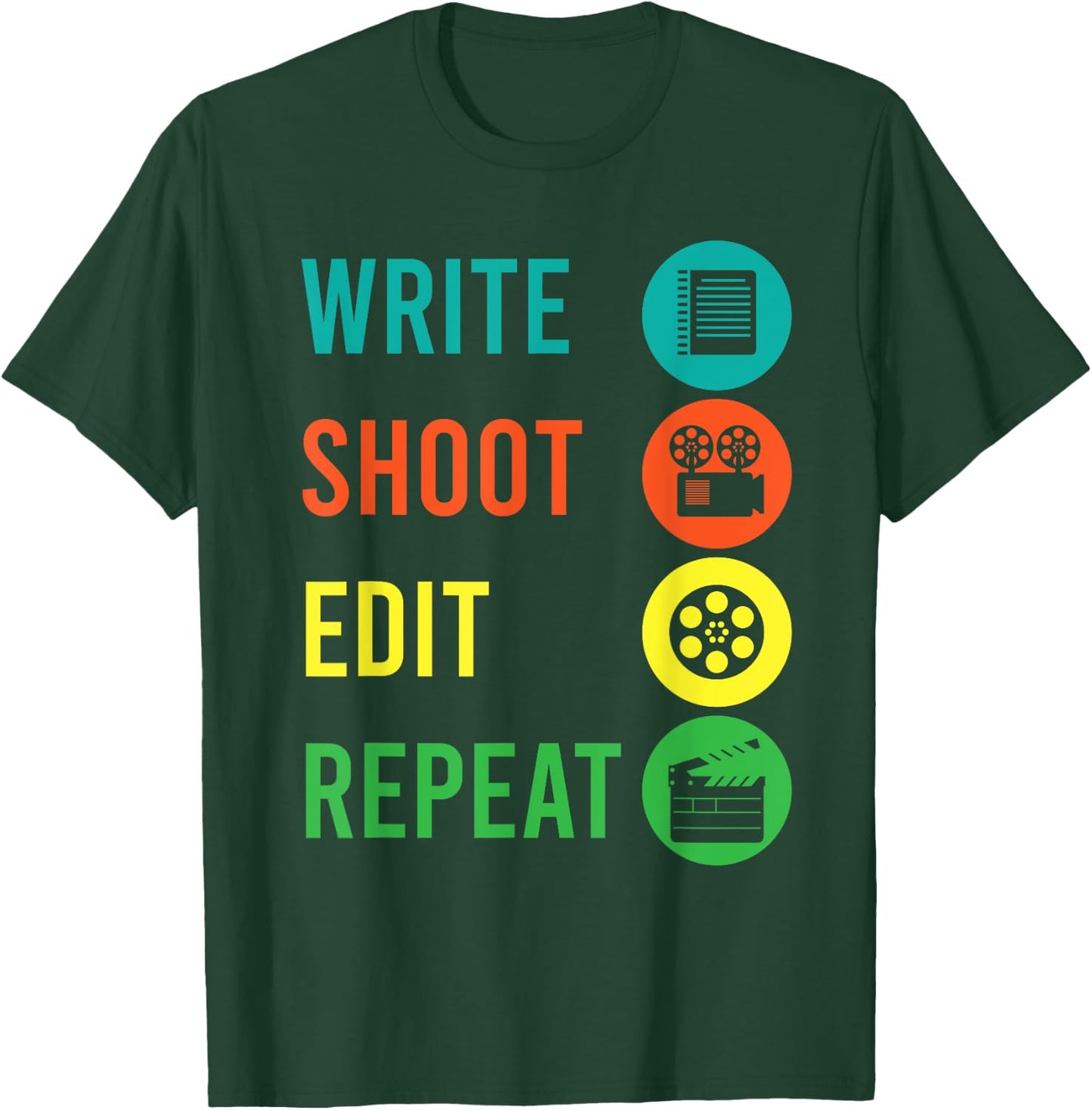 Write Shoot Edit Repeat Director Movie TV Show Producer T-Shirt - T-Shirt | Forest
