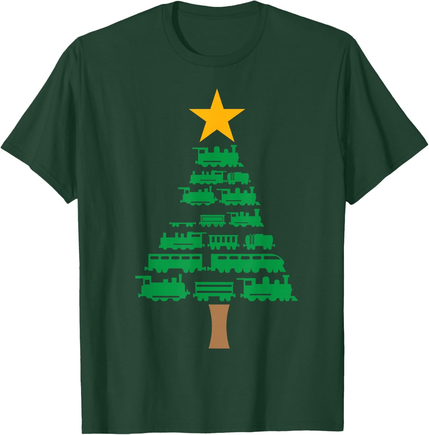 Xmas Boys Kids Christmas Tree Out Of Trains Christmas T-Shirt - T-Shirt | Forest