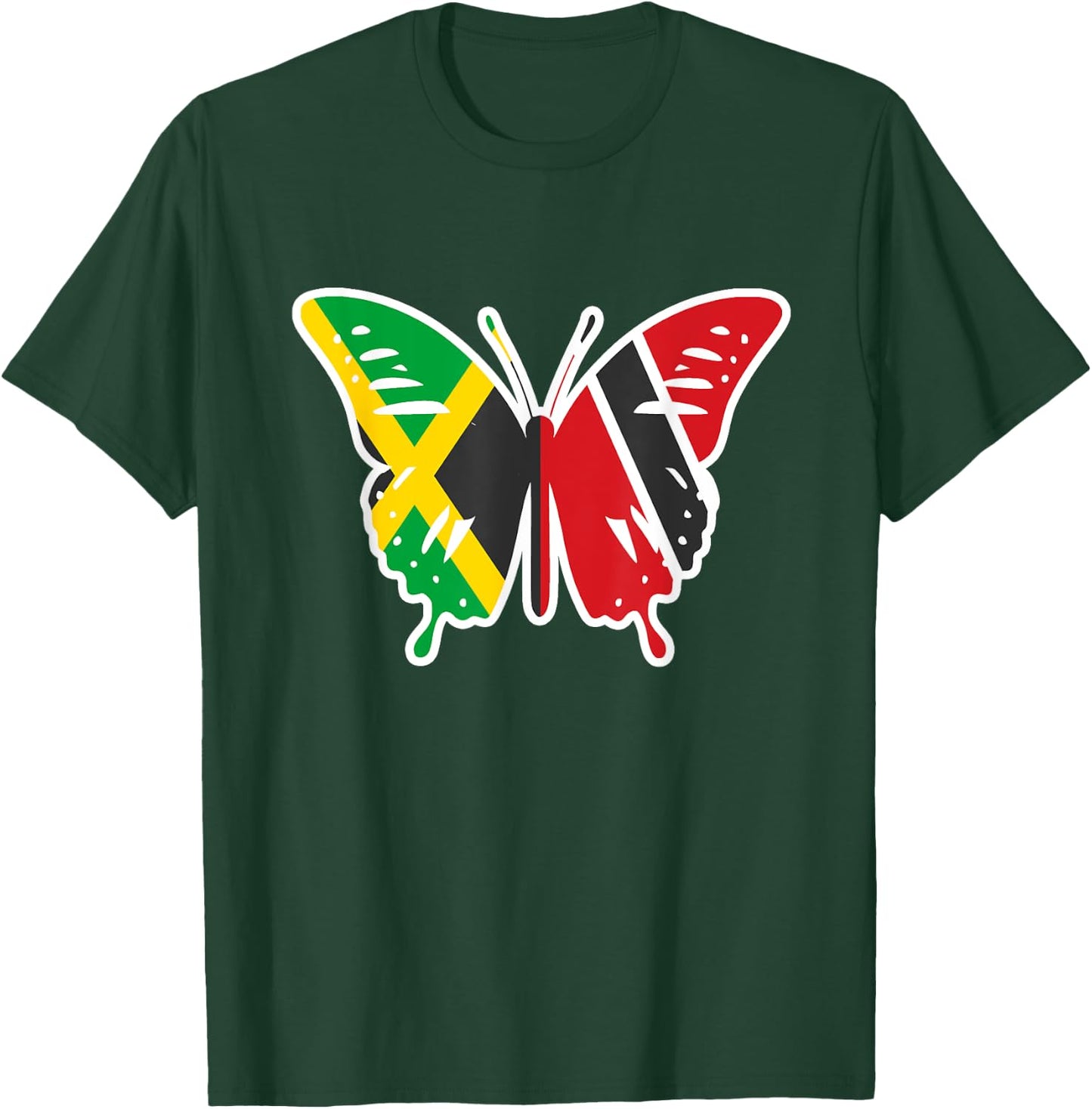 Half Jamaican Trinidadian Jamaica Flag Trinidad Butterfly T-Shirt - T-Shirt | Forest