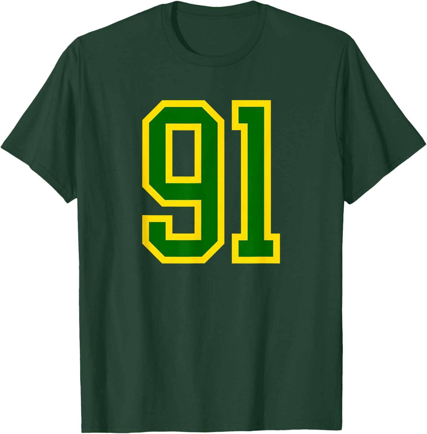 Green Yellow Sports Team Number #91 T-Shirt - T-Shirt | Forest