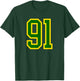Green Yellow Sports Team Number #91 T-Shirt - T-Shirt | Forest