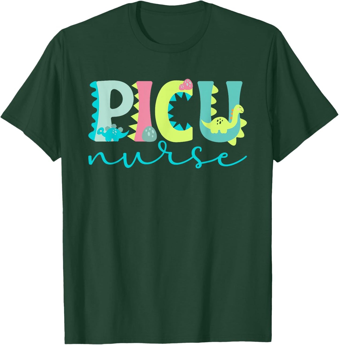 PICU Nursing For Pediatric ICU Nurse Women's Black Modern Letter Print T-Shirt - T-Shirt | Forest