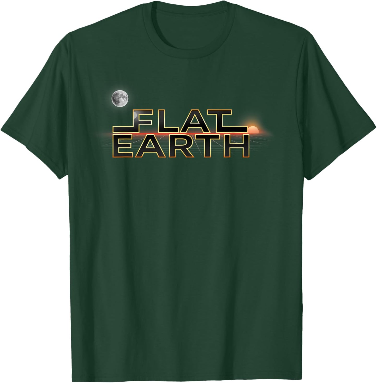 Flat Earth Sun Moon horizon at sunset firmament T-Shirt - T-Shirt | Forest