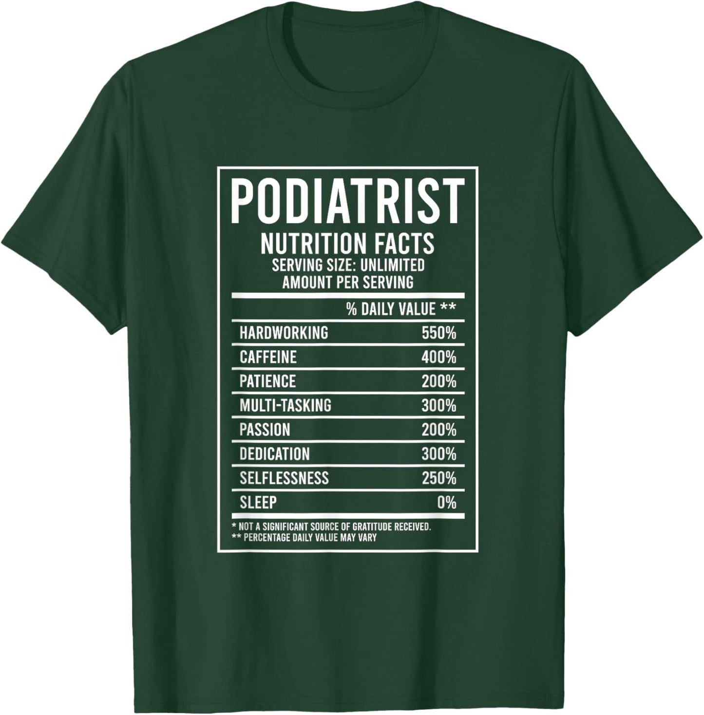 Podiatrist Nutrition Facts Podiatry Foot Doctor T-Shirt - T-Shirt | Forest