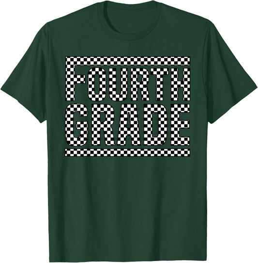 Checkered 4th Grade Back to School Boys Girls Kids Teacher T-Shirt - T-Shirt | Forest