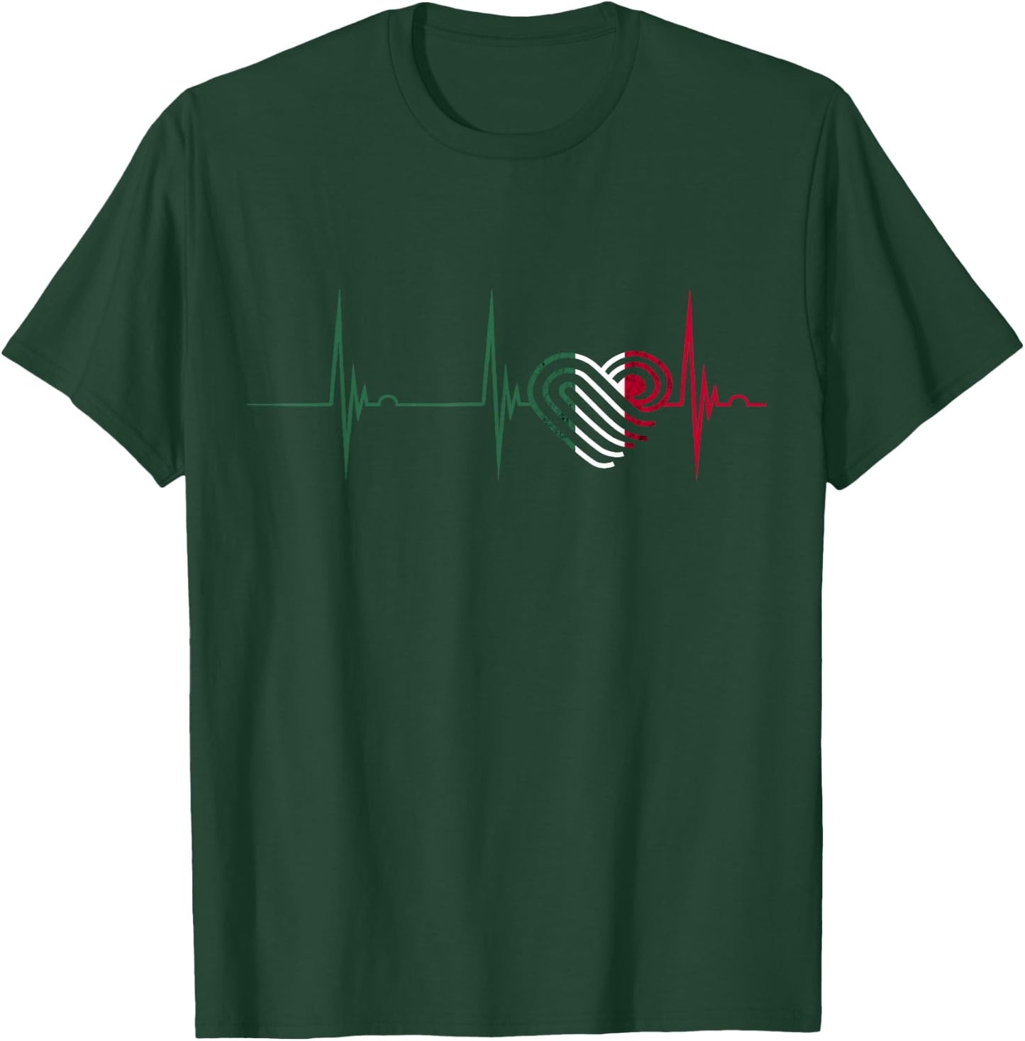 Mexican Flag Heart Mexico Heartbeat EKG Pulse Mexican Roots T-Shirt - T-Shirt | Forest