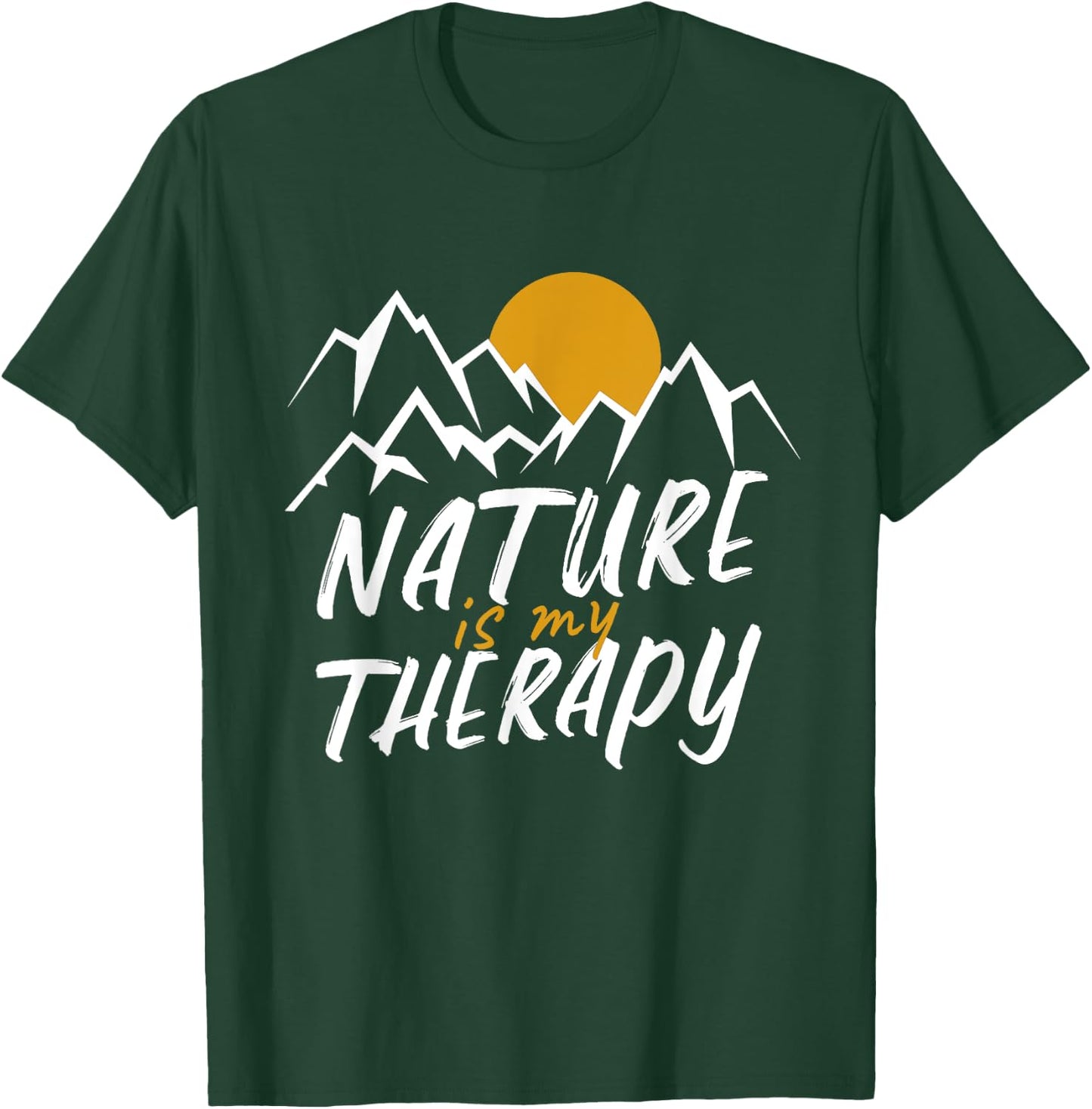Nature Is My Therapy Hiking Camping -Adults Black Cotton 60% Polyester 40% Short Sleeve Classic Fit Small T-Shirt - T-Shirt | Forest