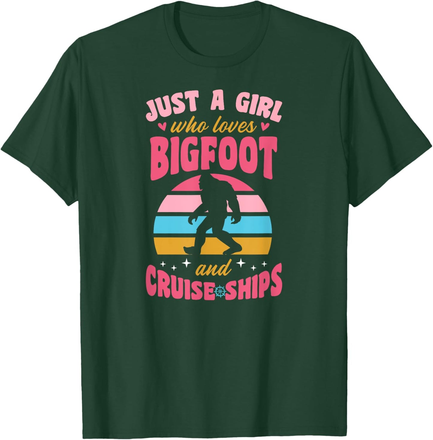 Just A Girl Who Loves Bigfoot And Cruise Ships Retro 70s T-Shirt - T-Shirt | Forest