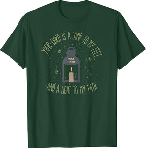 Psalm 119:105 Thy Word Is A Lamp To My Feet Light Bible T-Shirt - T-Shirt | Forest