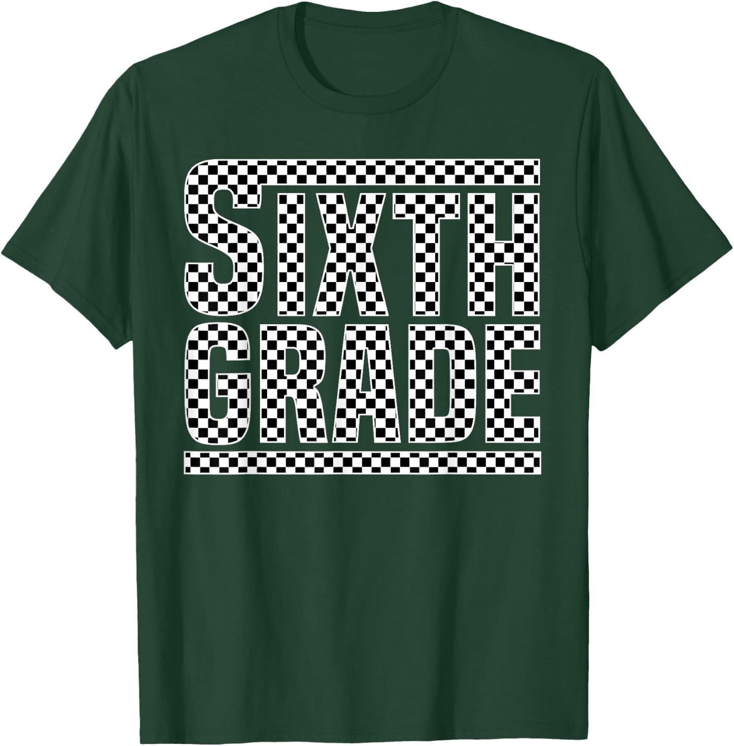 Checkered 6th Grade Back to School Boys Girls Kids Teacher T-Shirt - T-Shirt | Forest