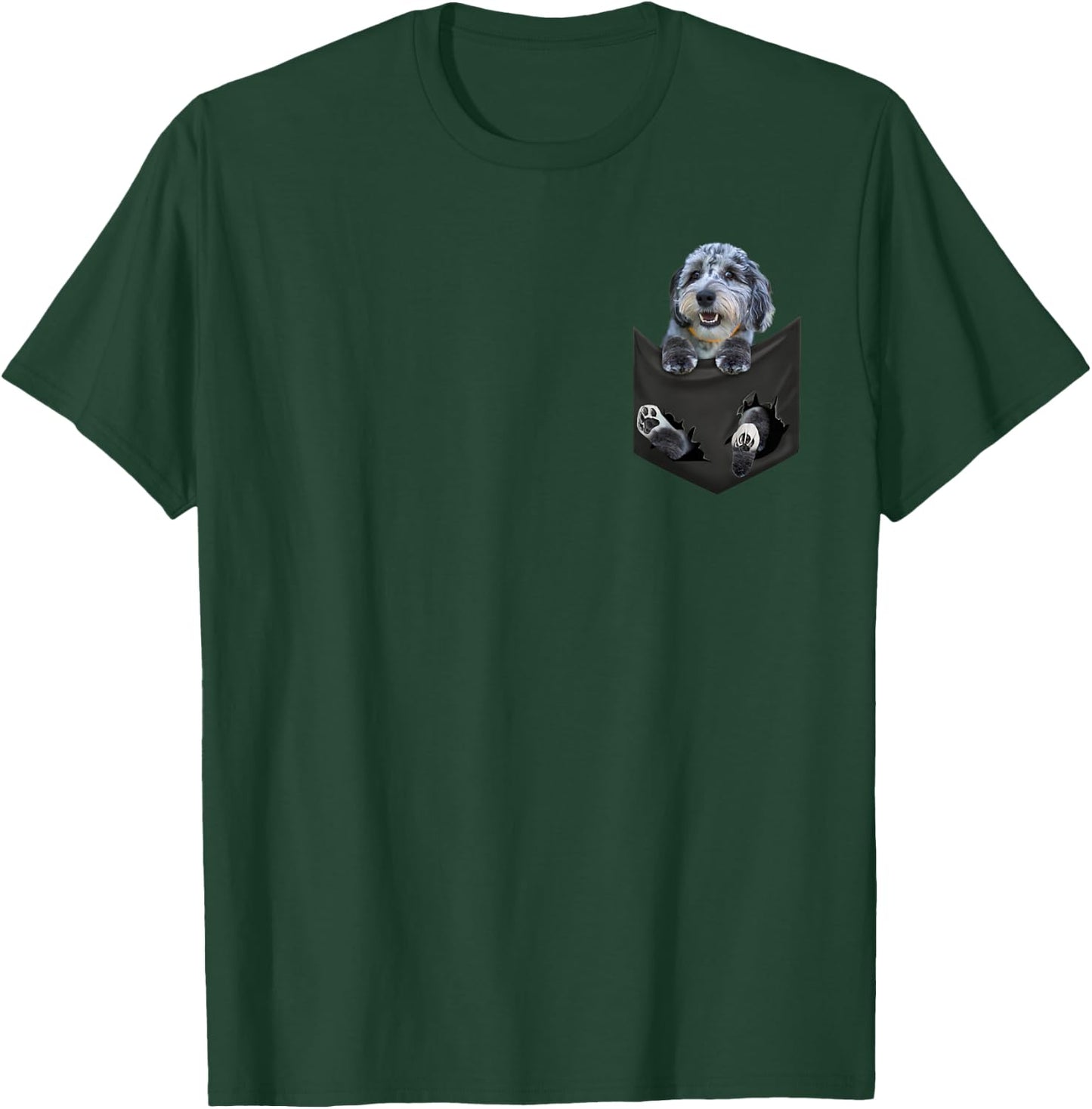 Aussiedoodle Dog In Pocket, Aussiepoo Aussiepoodle peeking Men Women Girls Kids T-Shirt - T-Shirt | Forest
