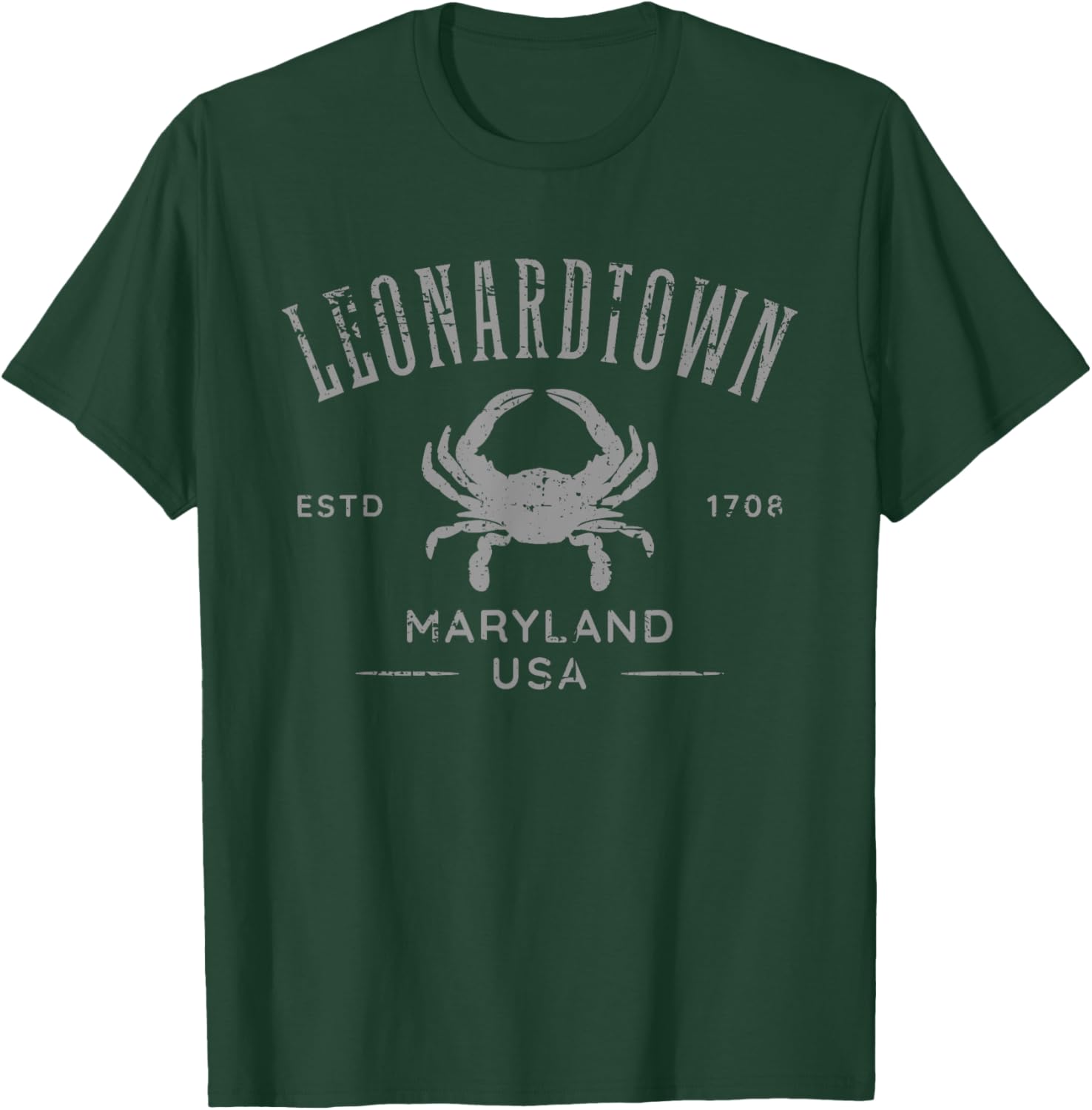 Leonardtown Maryland Vintage Distressed Crab Design T-Shirt - T-Shirt | Forest