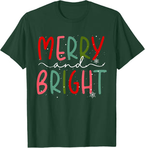 Merry And Bright Christmas Women Girls Kids Toddlers Cute T-Shirt - T-Shirt | Forest