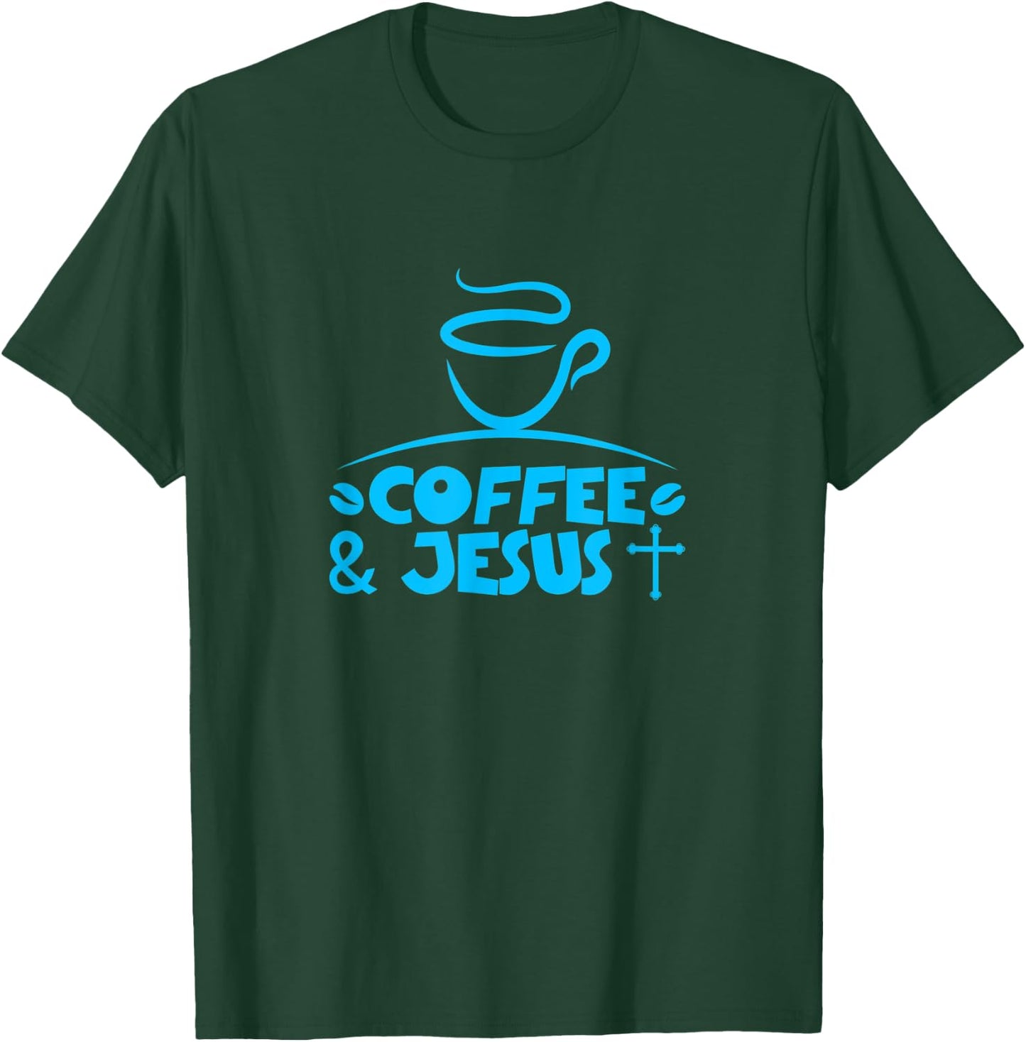 Coffee & Jesus with Cross and Coffee Beans T-Shirt - T-Shirt | Forest