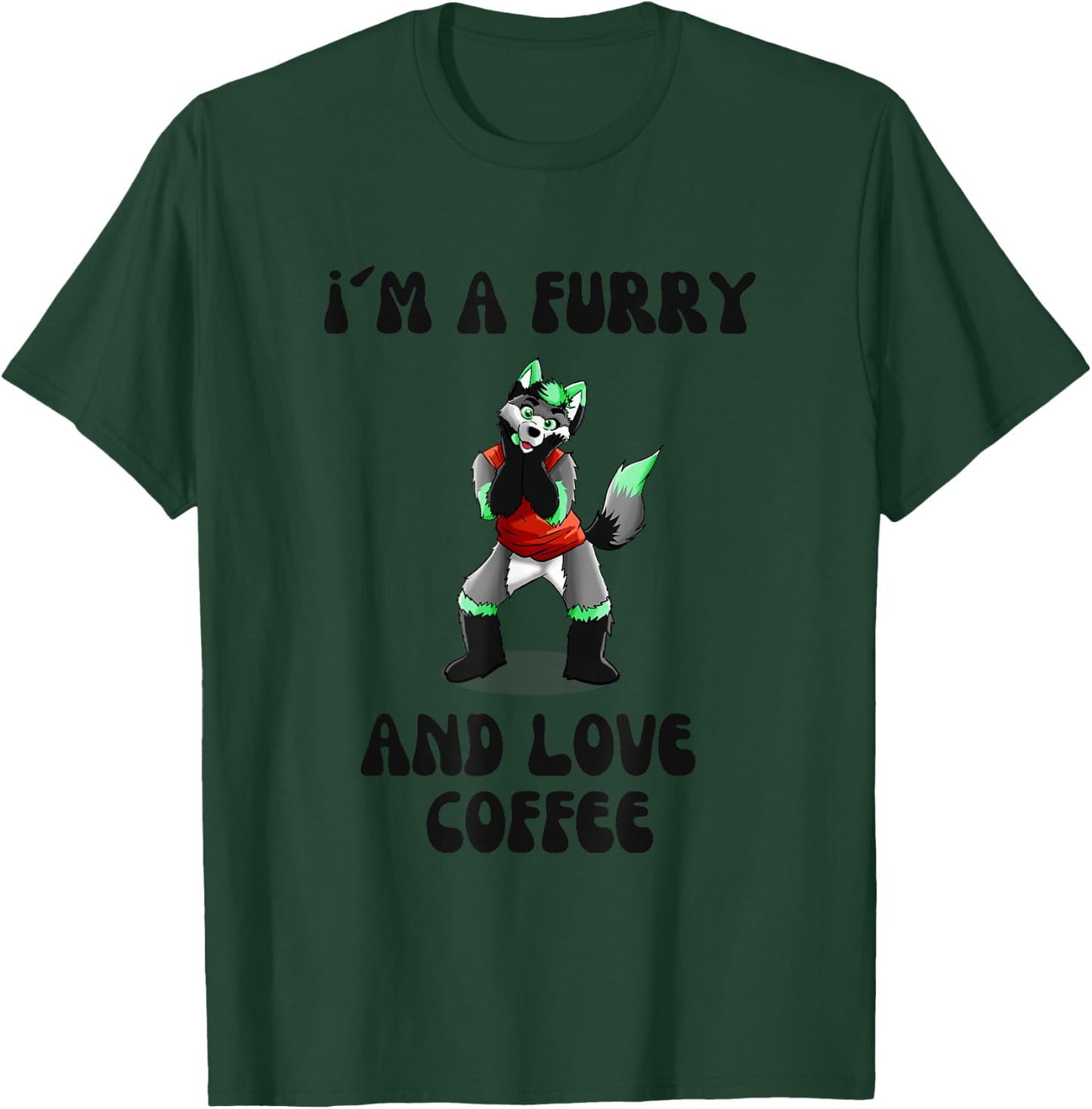 I´m a Furry and Love Coffee Wolf Fox Coffee Anime Comic T-Shirt - T-Shirt | Forest