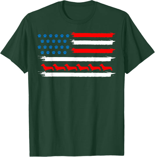 Dachshund -America Flag - Patriotic Weiner Dog T-Shirt - T-Shirt | Forest