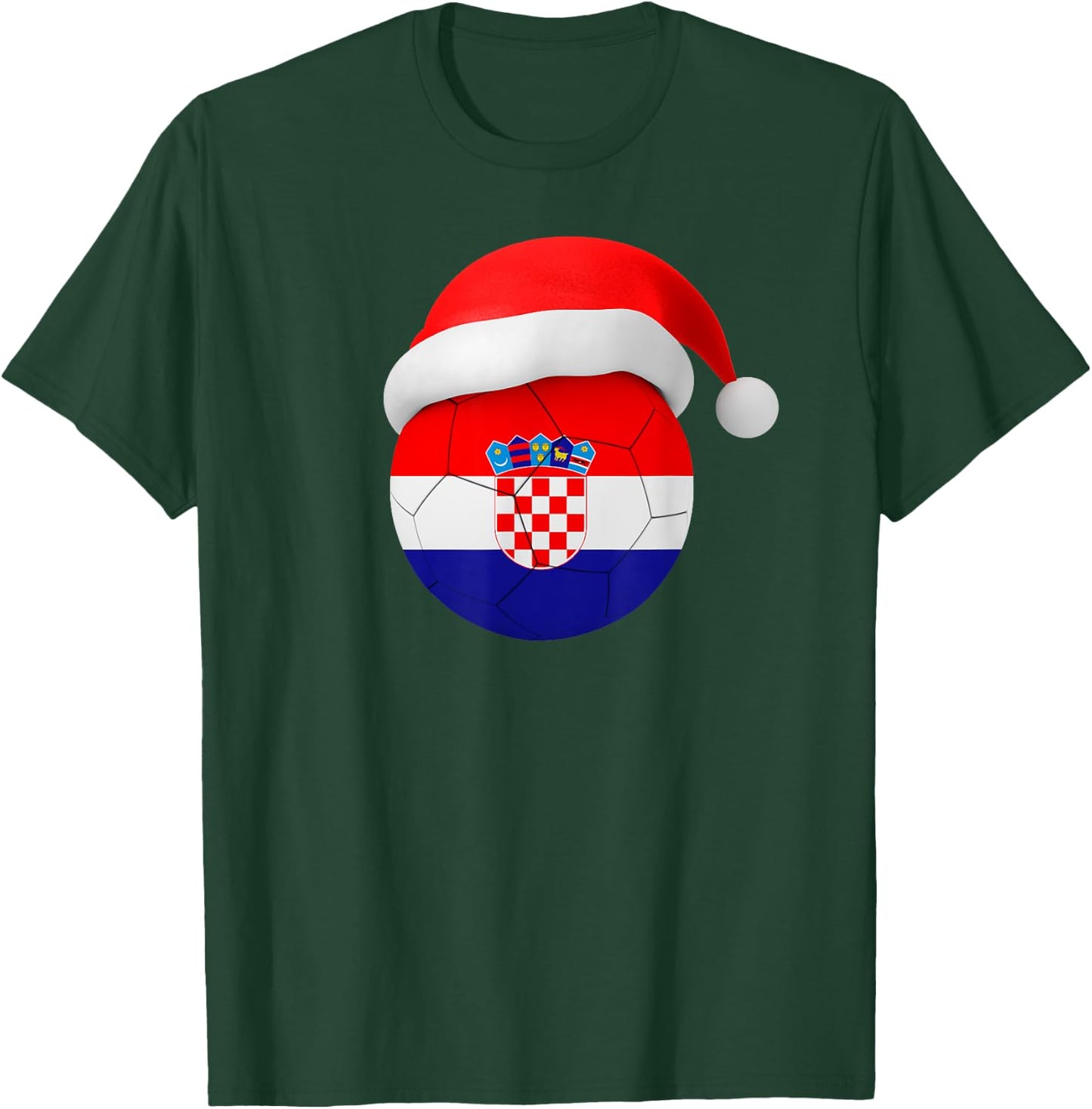 Croatia Soccer Shirt Santa Hat Croatian Flag Soccer Ball T-Shirt - T-Shirt | Forest