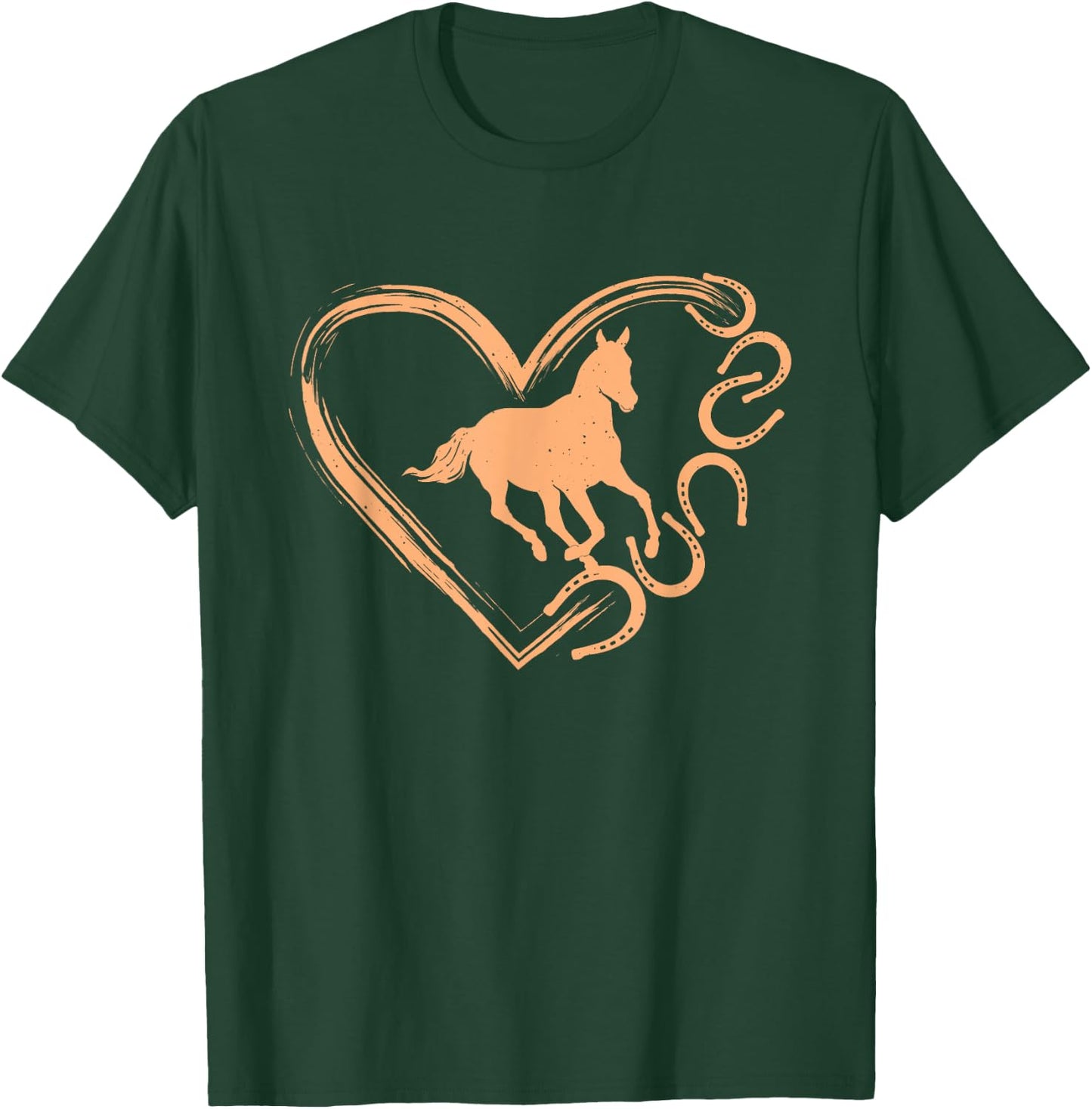 Horseshoe Heart Shaped Design - Horse Lover Horseback Riding T-Shirt - T-Shirt | Forest