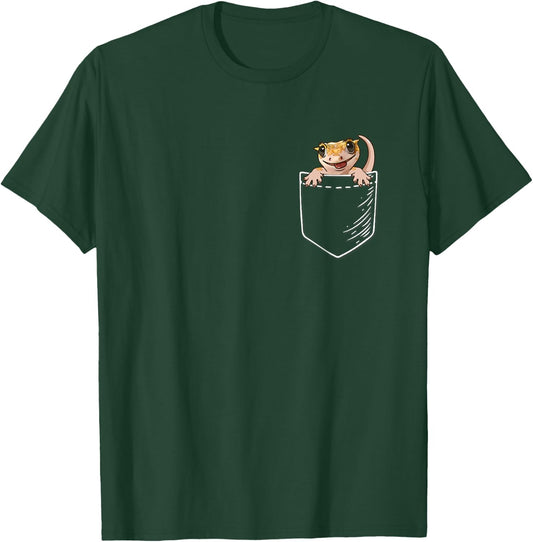 Pet Lizard Pocket Pangea Crested Gecko Lover T-Shirt - T-Shirt | Forest