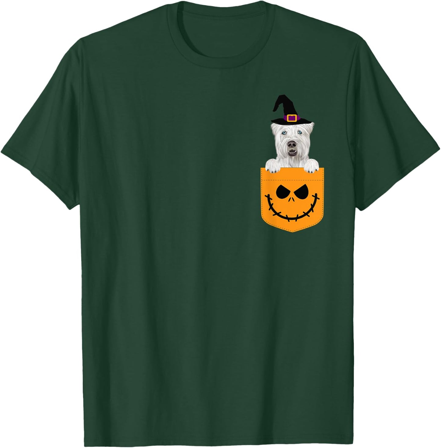 Halloween Pocket Soft Coated Wheaten Terrier Jack O Lantern T-Shirt - T-Shirt | Forest