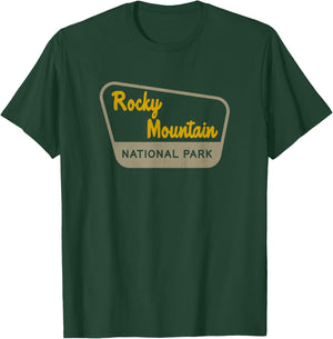 Rocky Mountain National Park Retro Two-Tone Sign T-Shirt - T-Shirt | Forest