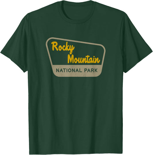 Rocky Mountain National Park Retro Two-Tone Sign T-Shirt - T-Shirt | Forest