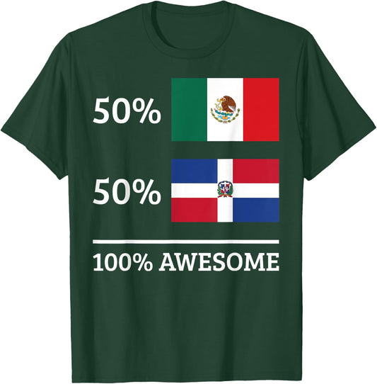 50% Mexican 50% Dominican Republic Mexico Flag Heritage T-Shirt - T-Shirt | Forest