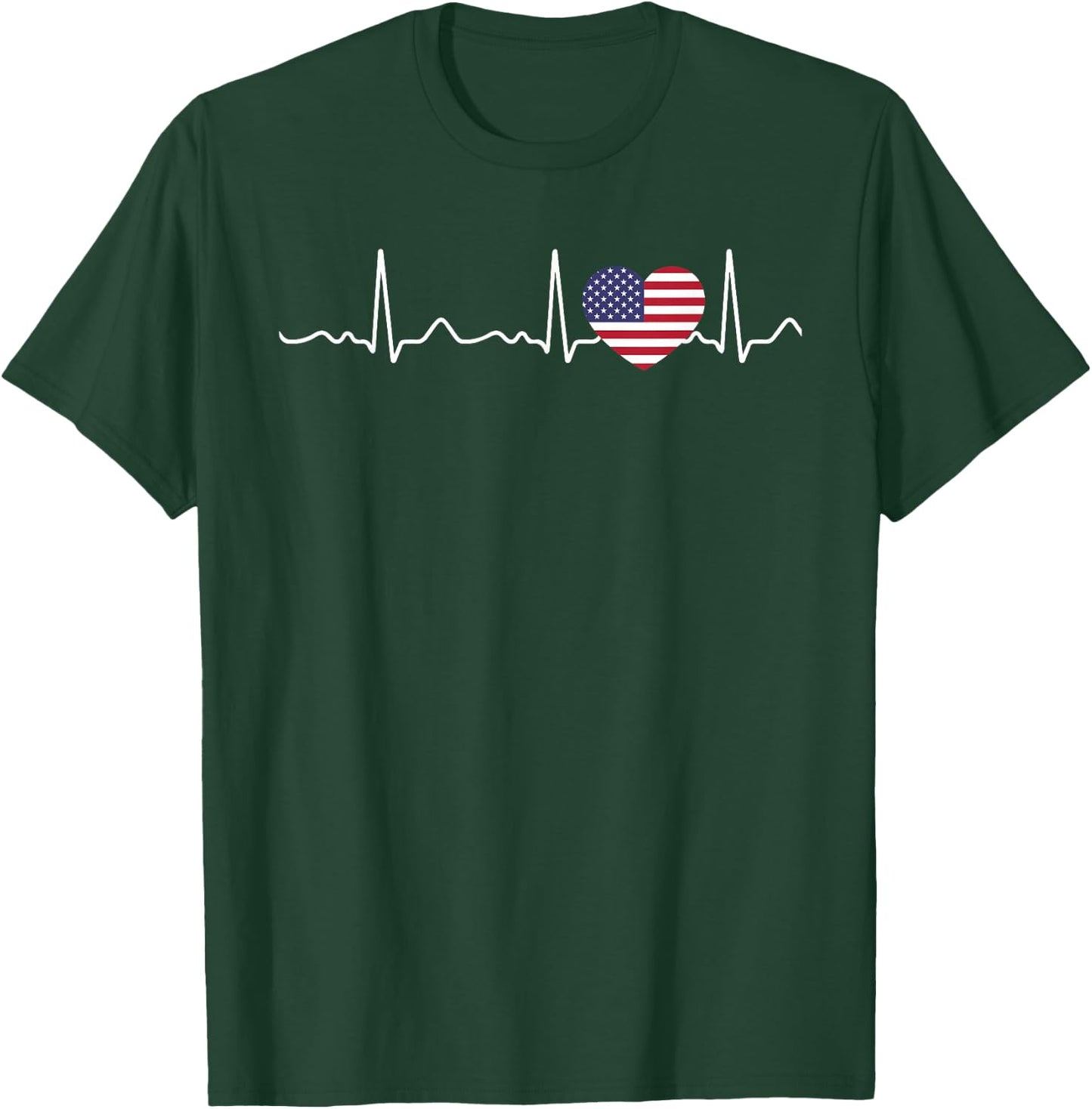USA - heartbeat, pulse, heart line, ECG T-Shirt - T-Shirt | Forest