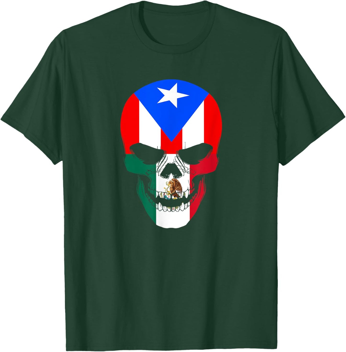 Half Mexican And Puerto Rican Rico Flag Mexirican Skull Men T-Shirt - T-Shirt | Forest