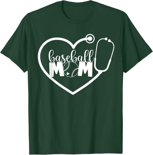 Nurse And Baseball Mom Stethoscope RN Registered Nurse T-Shirt - T-Shirt | Forest