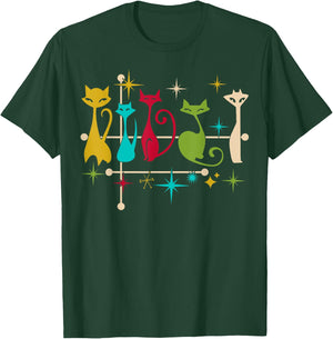 Mid Century Modern Look Cats - Retro Vintage 50s 60s Style T-Shirt - T-Shirt | Forest