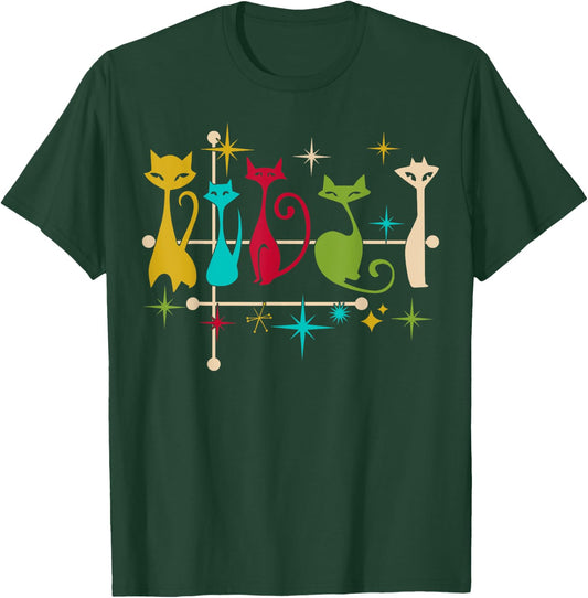 Mid Century Modern Look Cats - Retro Vintage 50s 60s Style T-Shirt - T-Shirt | Forest