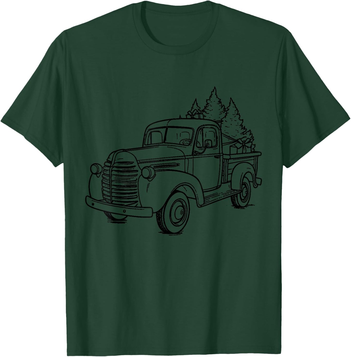 Vintage Wagon Christmas Shirt Tree on Car Xmas red Truck T-Shirt - T-Shirt | Forest