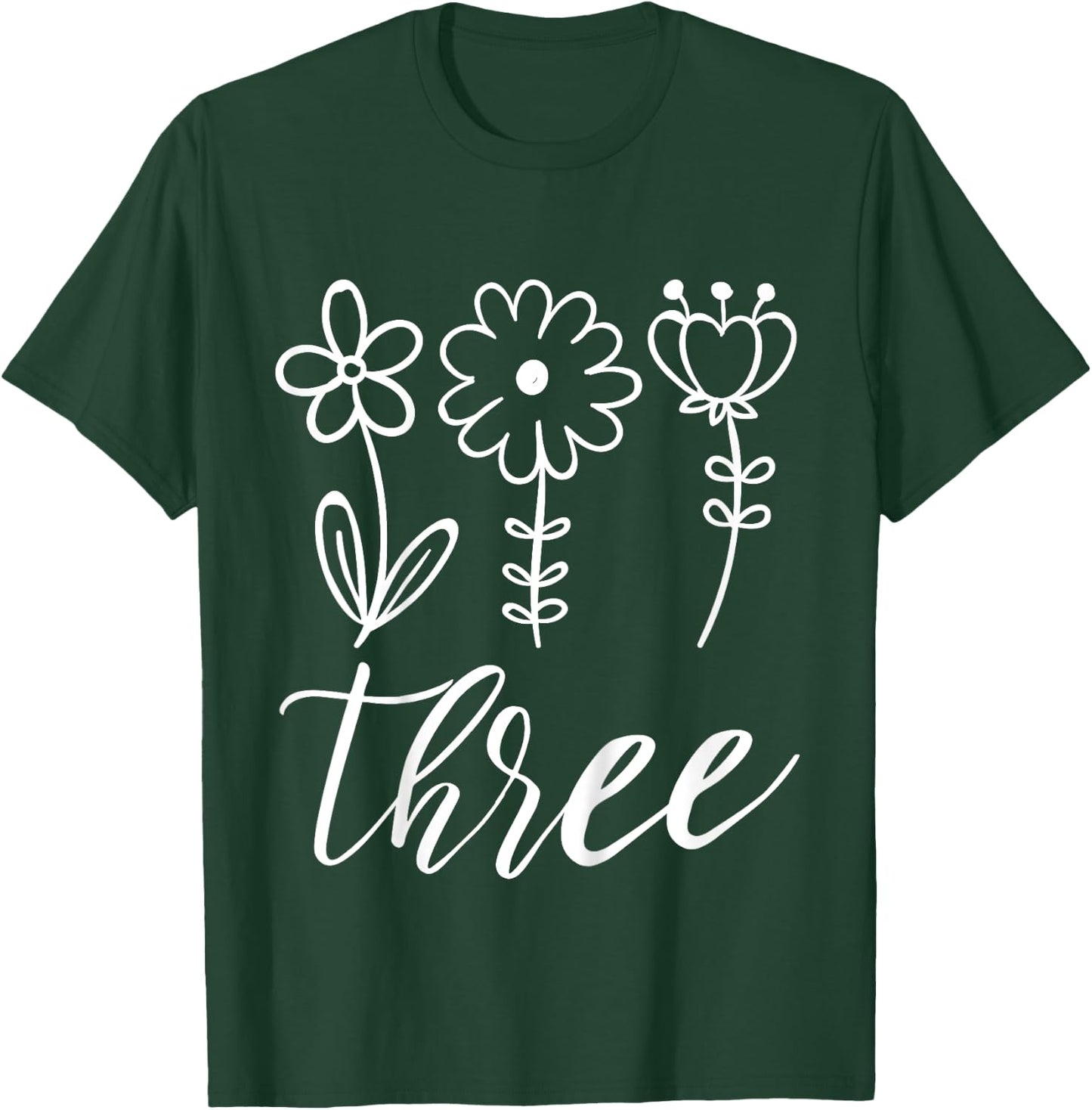 Floral Three 3 Year Old 3rd Birthday Gift Third Girl Toddler T-Shirt - T-Shirt | Forest