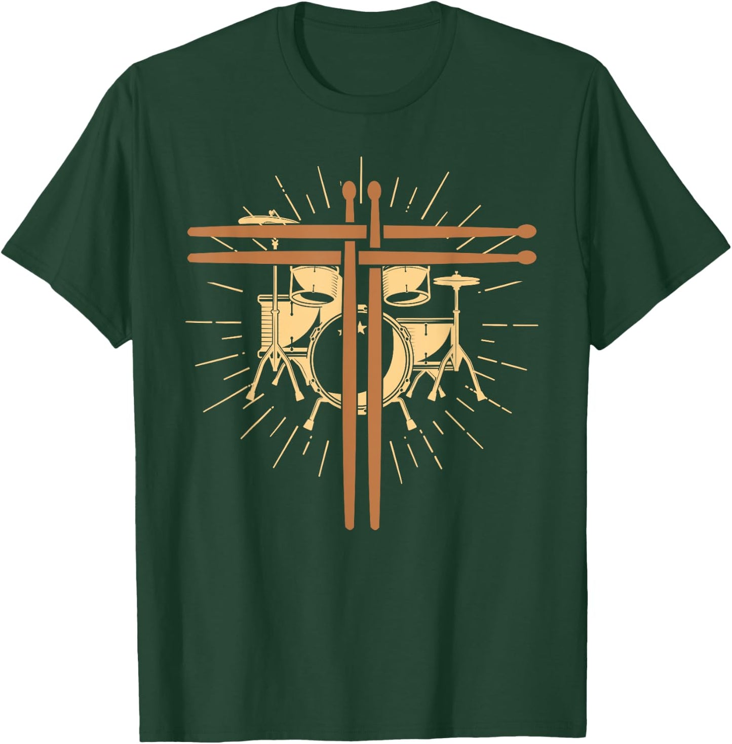 Christian Drummer Drum Sticks Cross Religious Band Drummer T-Shirt - T-Shirt | Forest
