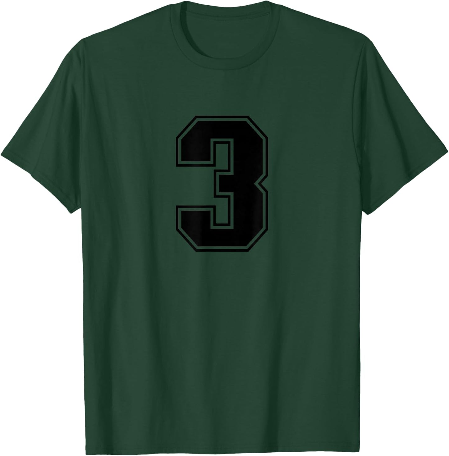 Number #3 Black Sports Number T-Shirt - T-Shirt | Forest