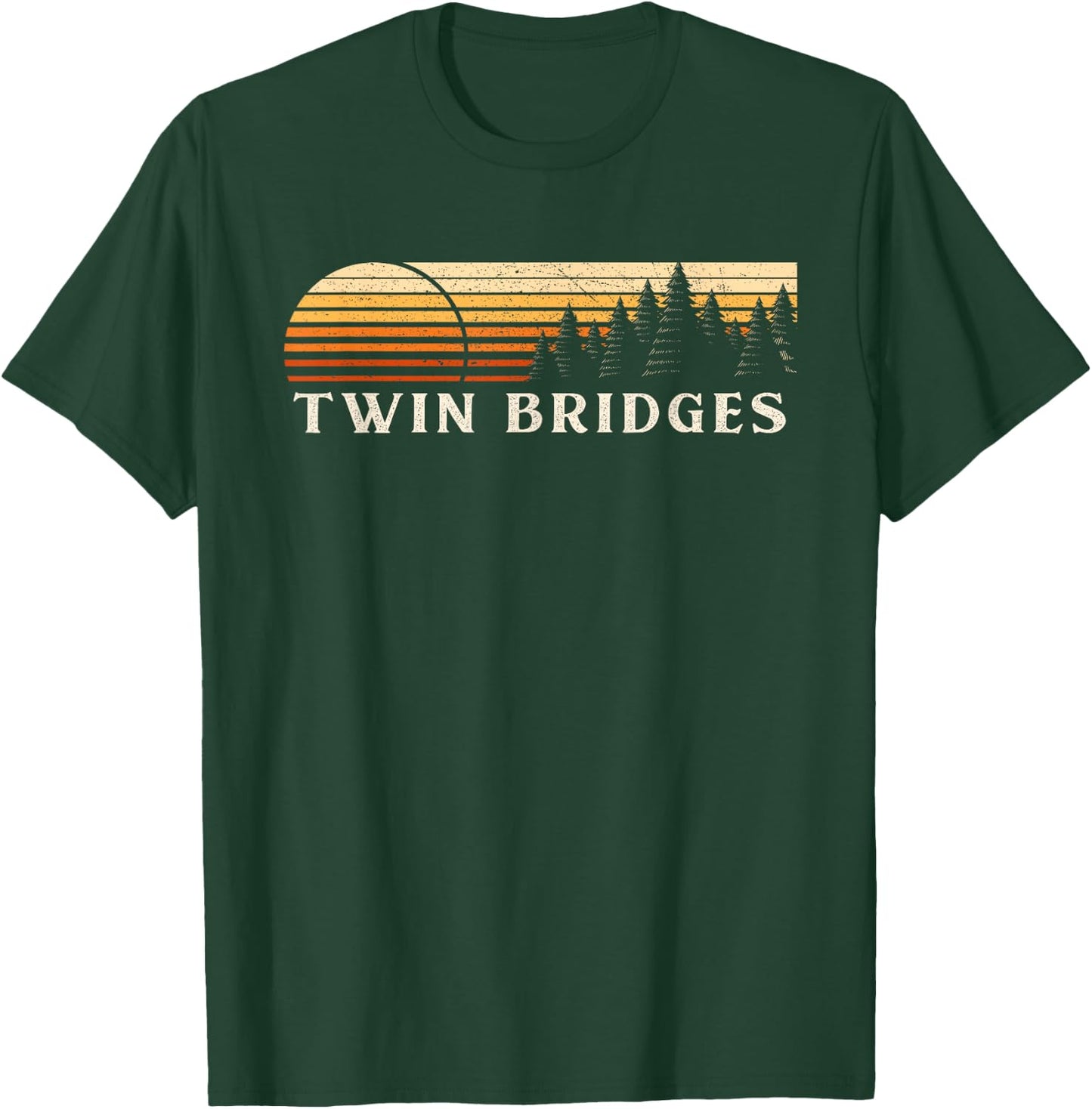 Twin Bridges, CA Vintage Evergreen Sunset Eighties Retro T-Shirt - T-Shirt | Forest