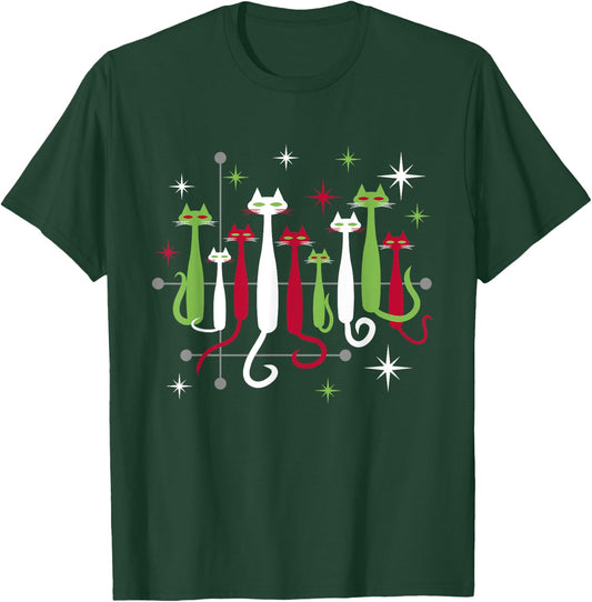 Vintage Retro Mid-Century Modern Christmas Cats 50s 60s Look T-Shirt - T-Shirt | Forest