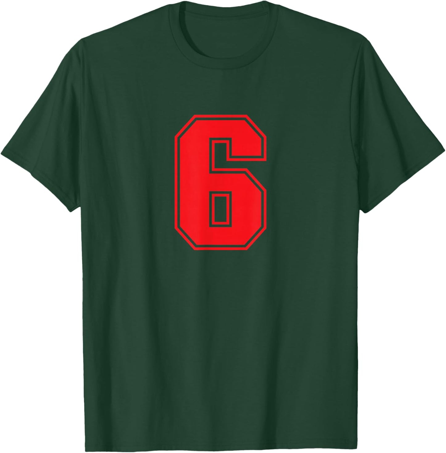 Number #6 Red Sport Number T-Shirt - T-Shirt | Forest