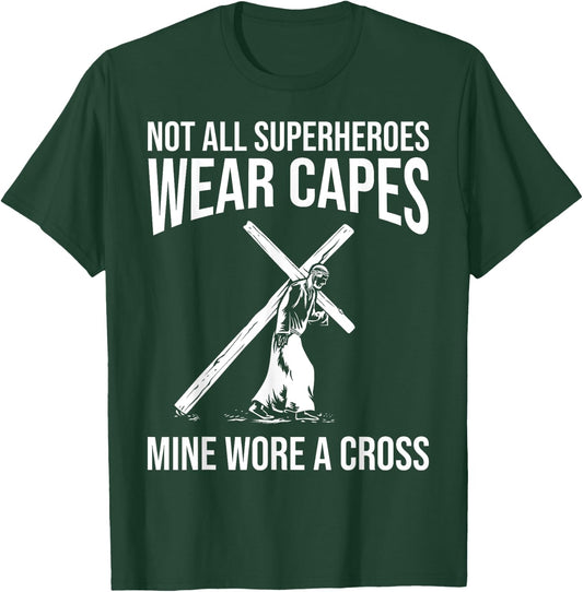 Funny Jesus Superhero Design Men Women Jesus Christ Cross T-Shirt - T-Shirt | Forest