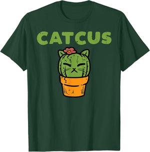 Cat Cactus Cute Succulent Plant Kitten Women Girls Kids T-Shirt - T-Shirt | Forest