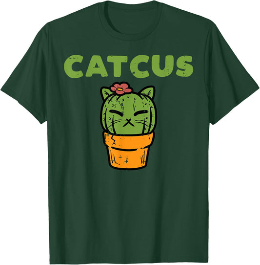 Cat Cactus Cute Succulent Plant Kitten Women Girls Kids T-Shirt - T-Shirt | Forest